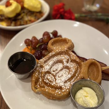 Carnation Cafe - Mickey Waffle with bacon hiding in the back - American Near Me - Anaheim, California Carnation Cafe - Mickey Waffle with bacon hiding in the back - American Near Me - Anaheim, California
