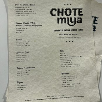 Chote Miya - Menu - Indian Near Me - New York, New York Chote Miya - Menu - Indian Near Me - New York, New York