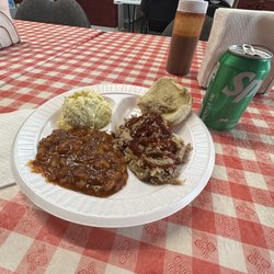 Pa-Daddy’s Backyard Bar-B-Q - Pulled pork sandwich, cowboy beans, and potato salad.
