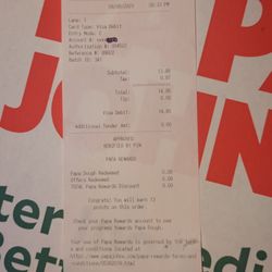 Papa Johns Pizza - Receipts w/ order & pickup times