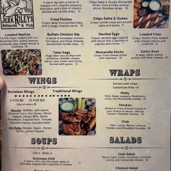 Jerk Riley’s Billiards and Irish Pub - Menu - Irish Pub Near Me - Ashland, Kentucky Jerk Riley’s Billiards and Irish Pub - Menu - Irish Pub Near Me - Ashland, Kentucky