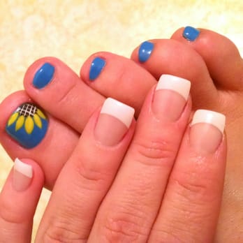 Pamper Me Nail Spa - Acrylic white tip with gel and pedicure with sunflower design. - Nail Salons Near Me - Mesa, Arizona Pamper Me Nail Spa - Acrylic white tip with gel and pedicure with sunflower design. - Nail Salons Near Me - Mesa, Arizona
