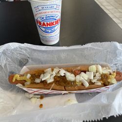 Frankies - Sauerkraut Hot Dog with onions, hot pepper relish, brown mustard