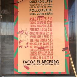 Tacos El Becerro - Menu