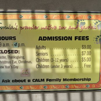 CALM Zoo - The admission board. - Zoos Near Me - Bakersfield, California