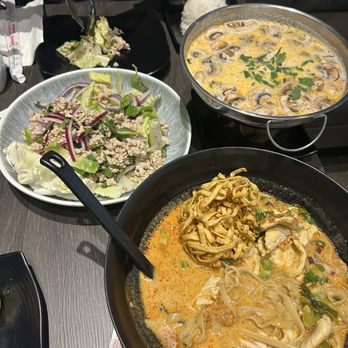 Siam Station - Left: Chicken Laarb, Right Top: Tom Kha Kai, Right Bottom: Khao Soo - Thai Near Me - Cerritos, California Siam Station - Left: Chicken Laarb, Right Top: Tom Kha Kai, Right Bottom: Khao Soo - Thai Near Me - Cerritos, California