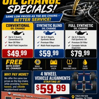 World Tech Auto - Oil Change Specials!! walk-ins welcome! - Body Shops Near Me - Houston, Texas World Tech Auto - Oil Change Specials!! walk-ins welcome! - Body Shops Near Me - Houston, Texas