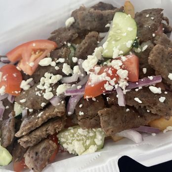 Grubz Takeout - Half order of Gyro Style fries - American Near Me - San Diego, California Grubz Takeout - Half order of Gyro Style fries - American Near Me - San Diego, California