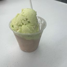 1 scoop of pistachio and 1 scoop Ferraro Rocher