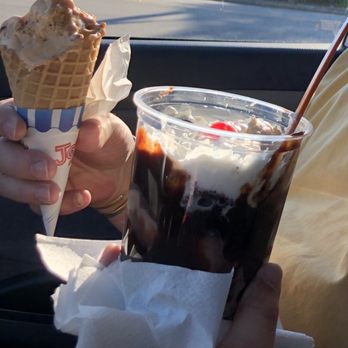 Tom And Jimmys - Single scoop in a waffle cone and a Warm Brownie Sundae - - Ice Cream & Frozen Yogurt Near Me - West Bridgewater, Massachusetts Tom And Jimmys - Single scoop in a waffle cone and a Warm Brownie Sundae - - Ice Cream & Frozen Yogurt Near Me - West Bridgewater, Massachusetts