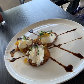 Coop 303 - Peaches and Cream appetizer. Fried green tomatoes. Awesome. - New American Near Me - Atlantic Beach, Florida Coop 303 - Peaches and Cream appetizer. Fried green tomatoes. Awesome. - New American Near Me - Atlantic Beach, Florida