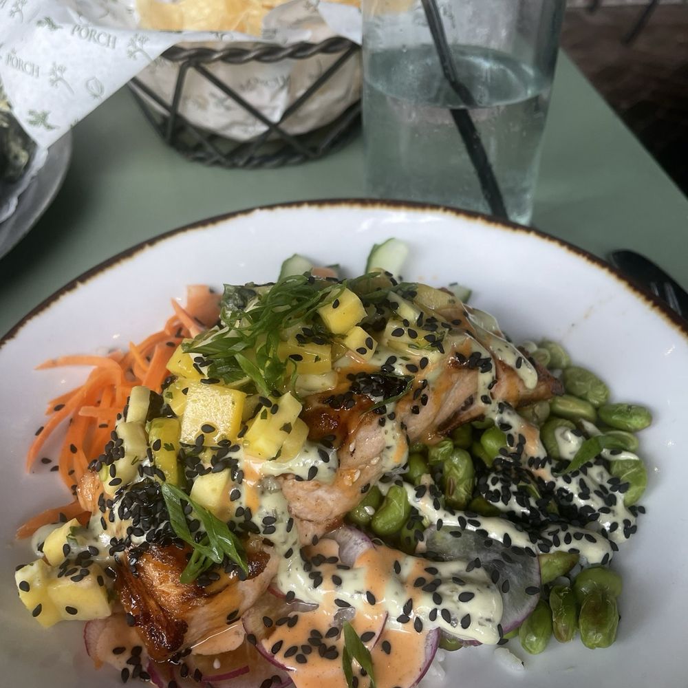 The Porch - Grilled Salmon Bowl - Southern Near Me - Dallas, Texas The Porch - Grilled Salmon Bowl - Southern Near Me - Dallas, Texas