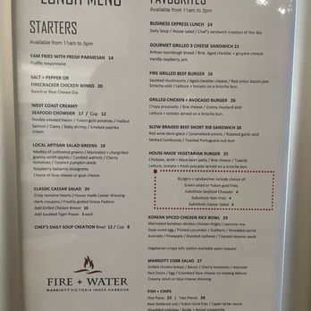 Victoria Marriott Inner Harbour - Menu (Oct 2025) from Fire and Water - Hotels Near Me - Victoria, British Columbia Victoria Marriott Inner Harbour - Menu (Oct 2025) from Fire and Water - Hotels Near Me - Victoria, British Columbia