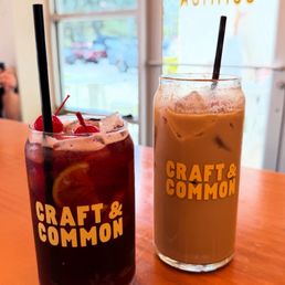 Cherry fizz cold brew and Iced Banana Chai