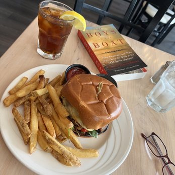Mel's at 22 - Black Bean Burger and fries with an unsweetened iced tea. - Bars Near Me - Cooperstown, New York Mel's at 22 - Black Bean Burger and fries with an unsweetened iced tea. - Bars Near Me - Cooperstown, New York