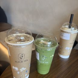 Silky matcha (tofu) and golden passion tea (passion fruit and mango)