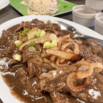 Cavitena Bistro - LC Beef Bistek and 2x Garlic Rice - Filipino Near Me - Lomita, California Cavitena Bistro - LC Beef Bistek and 2x Garlic Rice - Filipino Near Me - Lomita, California