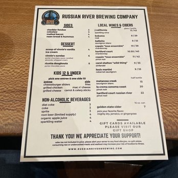 Russian River Brewing - Menu back - Brewpubs Near Me - Windsor, California Russian River Brewing - Menu back - Brewpubs Near Me - Windsor, California