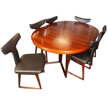 Machine Age - Rare dining table and six leather chairs by Arne Vodder. - Furniture Stores Near Me - Boston, Massachusetts