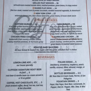 Cliffside Restaurant - Menu 3 - American Near Me - St George, Utah