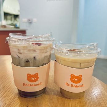 Re Bakesic - Strawberry Cream Hojicha (left) & Iced Butterscotch Latte (rt) - Bakeries Near Me - Alhambra, California Re Bakesic - Strawberry Cream Hojicha (left) & Iced Butterscotch Latte (rt) - Bakeries Near Me - Alhambra, California