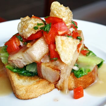 MW Restaurant - Hot "BLT" Sandwich (Wilted Romaine Lettuce, Braised Bacon, Baby Tomato Salad, Chicharrones) - New American Near Me - Honolulu, Hawaii