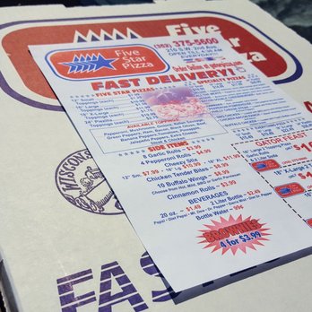 Five Star Pizza - a pizza delivery box with a price tag on it - Pizza Near Me - Gainesville, Florida