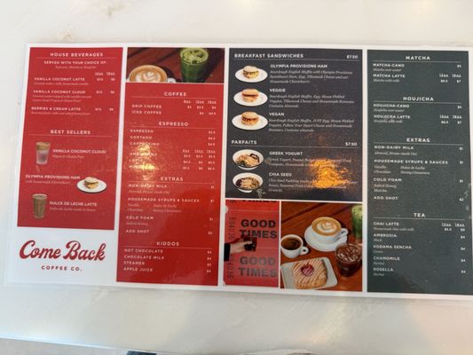 Menu photo 1 Come Back Coffee La Mesa, CA Menu photo 1 Come Back Coffee La Mesa, CA