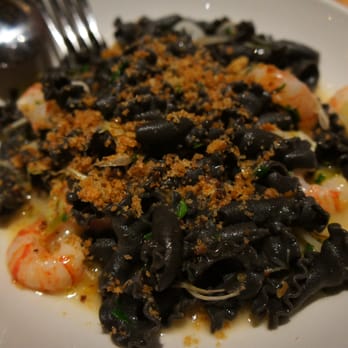 Nightingale - Squid ink campanelle, humpback prawns, green garlic, pickled celery, olive oil - Live/Raw Food Near Me - Vancouver, British Columbia