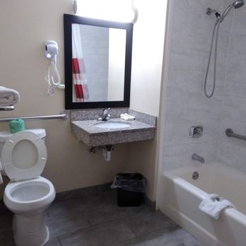 Red Roof Inn - Room 107, large bathroom with grab bars in tub and along wall by toilet really help! - Hotels Near Me - Bristol, Virginia Red Roof Inn - Room 107, large bathroom with grab bars in tub and along wall by toilet really help! - Hotels Near Me - Bristol, Virginia