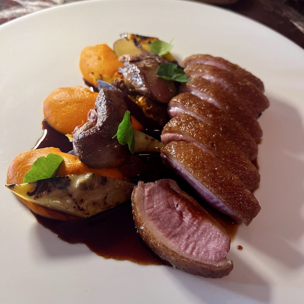 Le Crocodile Restaurant - Fraser valley duck with seared foie gras - French Near Me - Vancouver, British Columbia Le Crocodile Restaurant - Fraser valley duck with seared foie gras - French Near Me - Vancouver, British Columbia