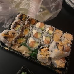 Spicy squid , Philadelphia Roll,eel roll , spicy salmon roll