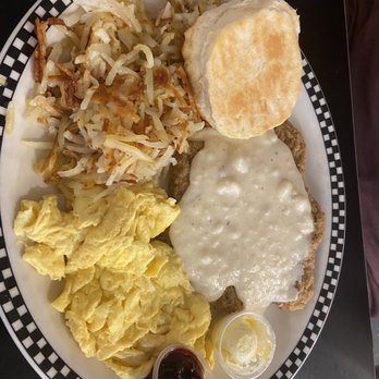 Shorty's Diner - Chicken fried steak with shredded hash browns and a biscuit - Diners Near Me - Williamsburg, Virginia Shorty's Diner - Chicken fried steak with shredded hash browns and a biscuit - Diners Near Me - Williamsburg, Virginia