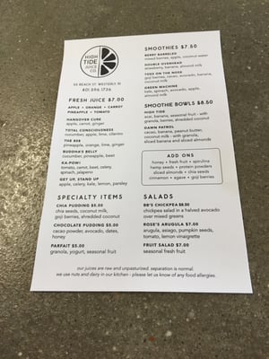 Menu photo 2 High Tide Juice Westerly, RI