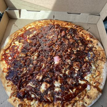 Boardwalk Pizza - 18" BBQ Chicken pizza with WAY too much sauce. - Pizza Near Me - Ellisville, Missouri Boardwalk Pizza - 18" BBQ Chicken pizza with WAY too much sauce. - Pizza Near Me - Ellisville, Missouri