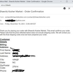 Shaevitz Kosher Meats & Delicatessen - I called after not receiving a shipping confirmation after a week & they told me they don't do online ordering...then WTF is this email??