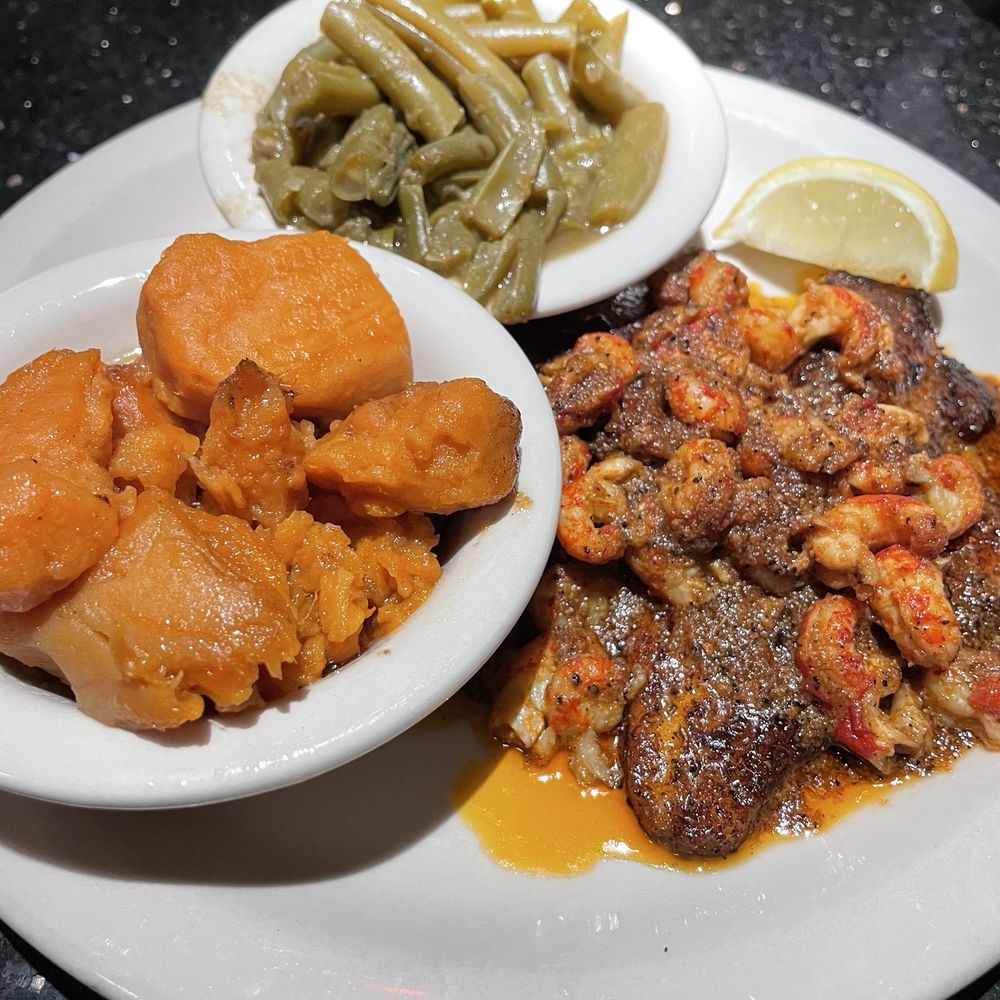 Two Frogs Grill - Catfish Leon with sweet potatoes and green beans ($24). Sweet potatoes were excellent. - American Near Me - Ardmore, Oklahoma Two Frogs Grill - Catfish Leon with sweet potatoes and green beans ($24). Sweet potatoes were excellent. - American Near Me - Ardmore, Oklahoma