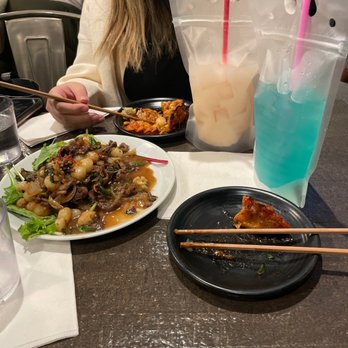 Anytime Kitchen - Bulgogi ddduckbokki and spicy cheese potato. Cocktails green grape and lychee. - Korean Near Me - New York, New York Anytime Kitchen - Bulgogi ddduckbokki and spicy cheese potato. Cocktails green grape and lychee. - Korean Near Me - New York, New York