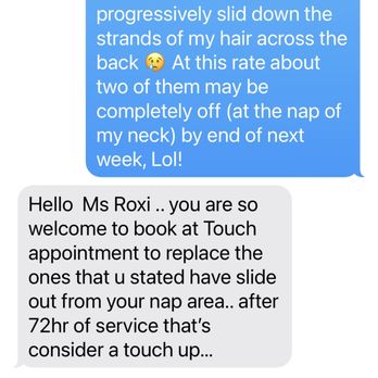 D’Glennys Beauty Salon - Unprofessional texting responses to a customer they failed.
Part 1 - Hair Salons Near Me - Jacksonville, Florida D’Glennys Beauty Salon - Unprofessional texting responses to a customer they failed.
Part 1 - Hair Salons Near Me - Jacksonville, Florida