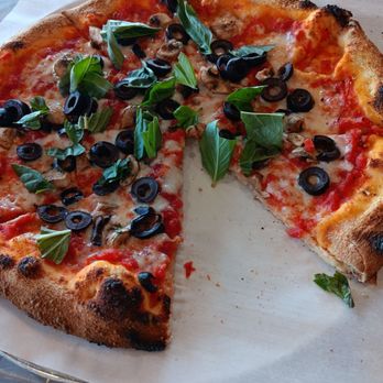 Firehouse Pizza Wood Fired - Olives, mushrooms and basil - Pizza Near Me - Casper, Wyoming Firehouse Pizza Wood Fired - Olives, mushrooms and basil - Pizza Near Me - Casper, Wyoming