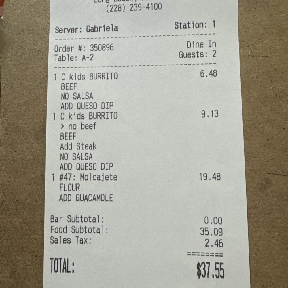 Jalapeno Grill Long Beach - My husband couldn't eat all of his food he showed his weight loss card and they still charged him $2.00 more off the Kids menu. - Mexican Near Me - Long Beach, Mississippi