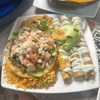 Mariscos Del Puerto - Flautas and mixta tostada - Mexican Near Me - San Antonio, Texas