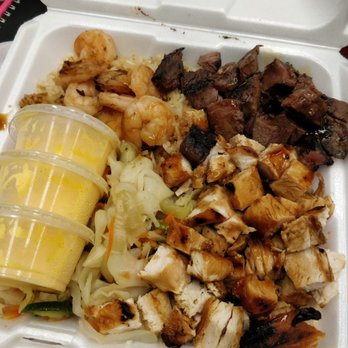 Choo Choo Grill Express - Steak, shrimp and chicken with all that glorious yellow sauce! Delivery worked really well too! - Japanese Near Me - Athens, Georgia