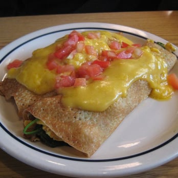 Pancakes R Us - Spinach Crepe - spinach, mushrooms, onions, eggs, hollandaise, tomatos - Desserts Near Me - Costa Mesa, California Pancakes R Us - Spinach Crepe - spinach, mushrooms, onions, eggs, hollandaise, tomatos - Desserts Near Me - Costa Mesa, California