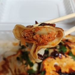 Close up if kimchi pork dumpling