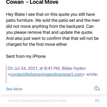 A1A Moving & Transport - Email asking patio to be removed - Movers Near Me A1A Moving & Transport - Email asking patio to be removed - Movers Near Me