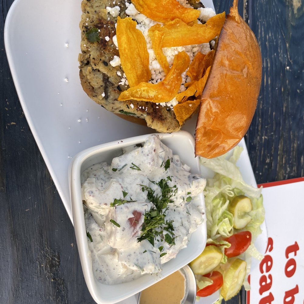 Citizen 33 Brewery - House-made Veggie Burger with Potato Salad - Brewpubs Near Me - Driggs, Idaho Citizen 33 Brewery - House-made Veggie Burger with Potato Salad - Brewpubs Near Me - Driggs, Idaho