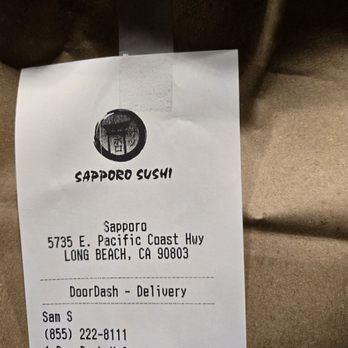 Sapporo Sushi - Receipt - Japanese Near Me - Long Beach, California