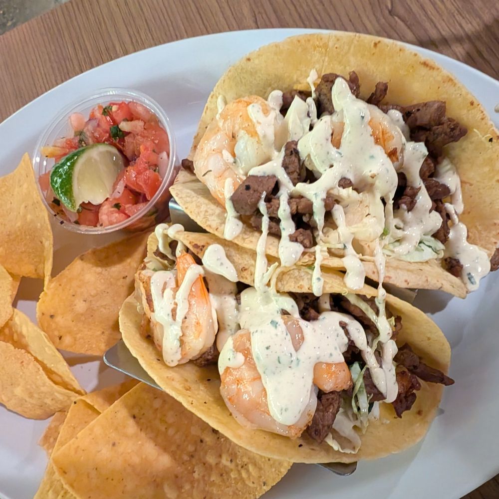 Chix on the Beach - Surf & Turf Coastal Tacos (steak and shrimp) - Seafood Near Me - Virginia Beach, Virginia Chix on the Beach - Surf & Turf Coastal Tacos (steak and shrimp) - Seafood Near Me - Virginia Beach, Virginia