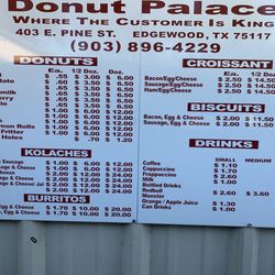 Donut Palace - This is their drive thru menu